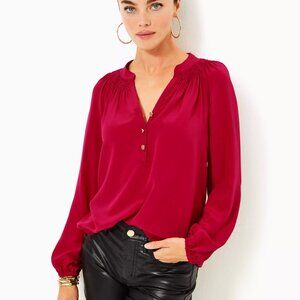 Lilly Pulitzer Elsa Silk Top, Malbec Red, Size XL